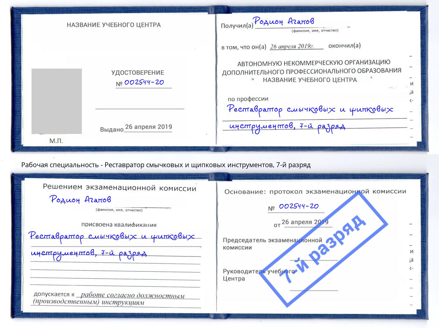 корочка 7-й разряд Реставратор смычковых и щипковых инструментов Заречный