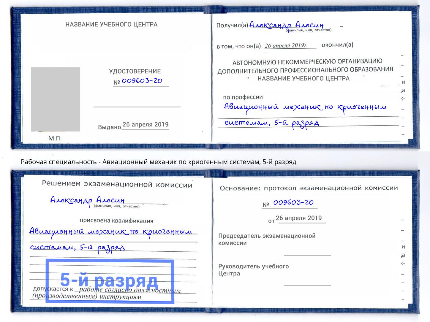 корочка 5-й разряд Авиационный механик по криогенным системам Заречный