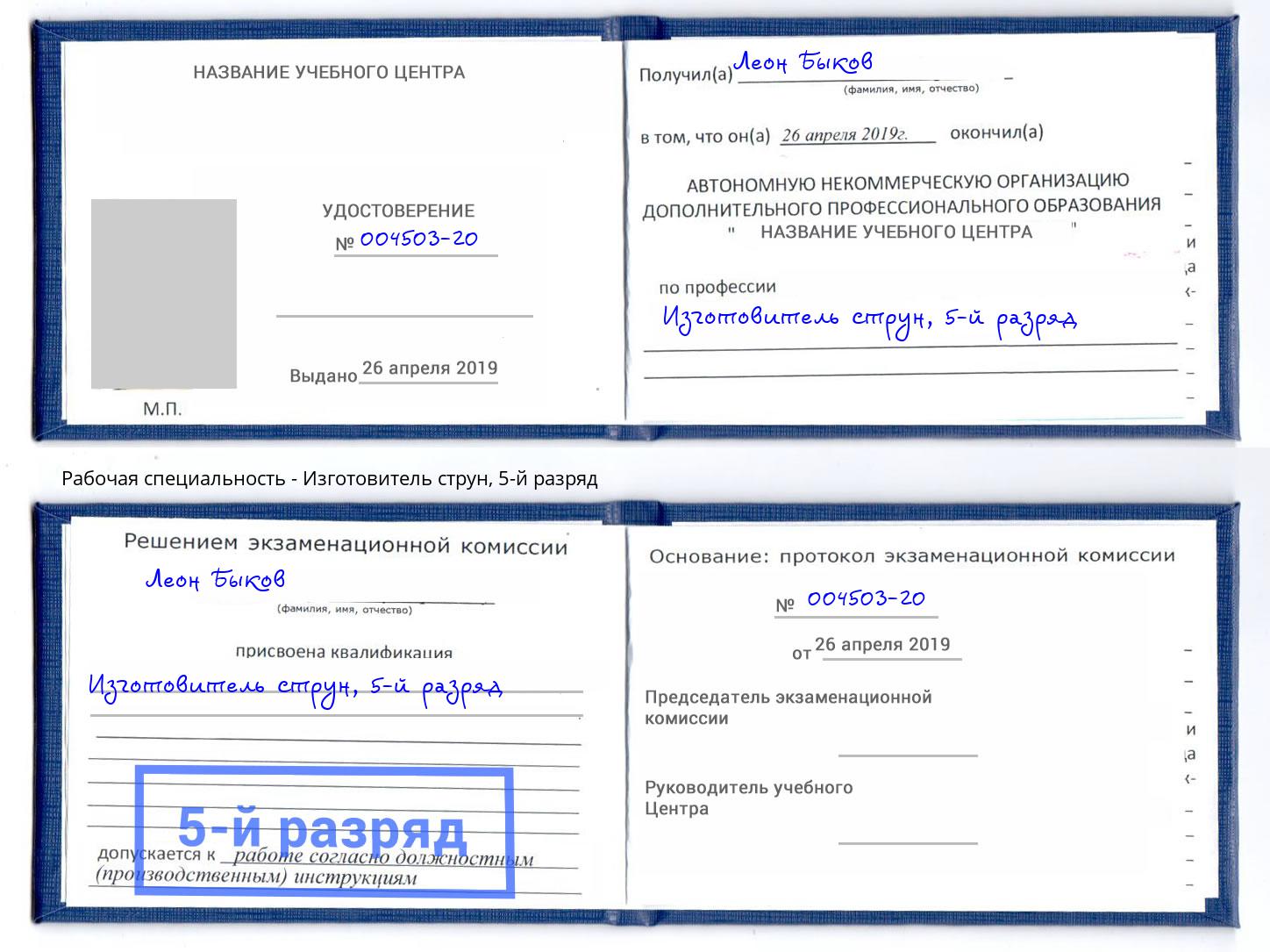 корочка 5-й разряд Изготовитель струн Заречный