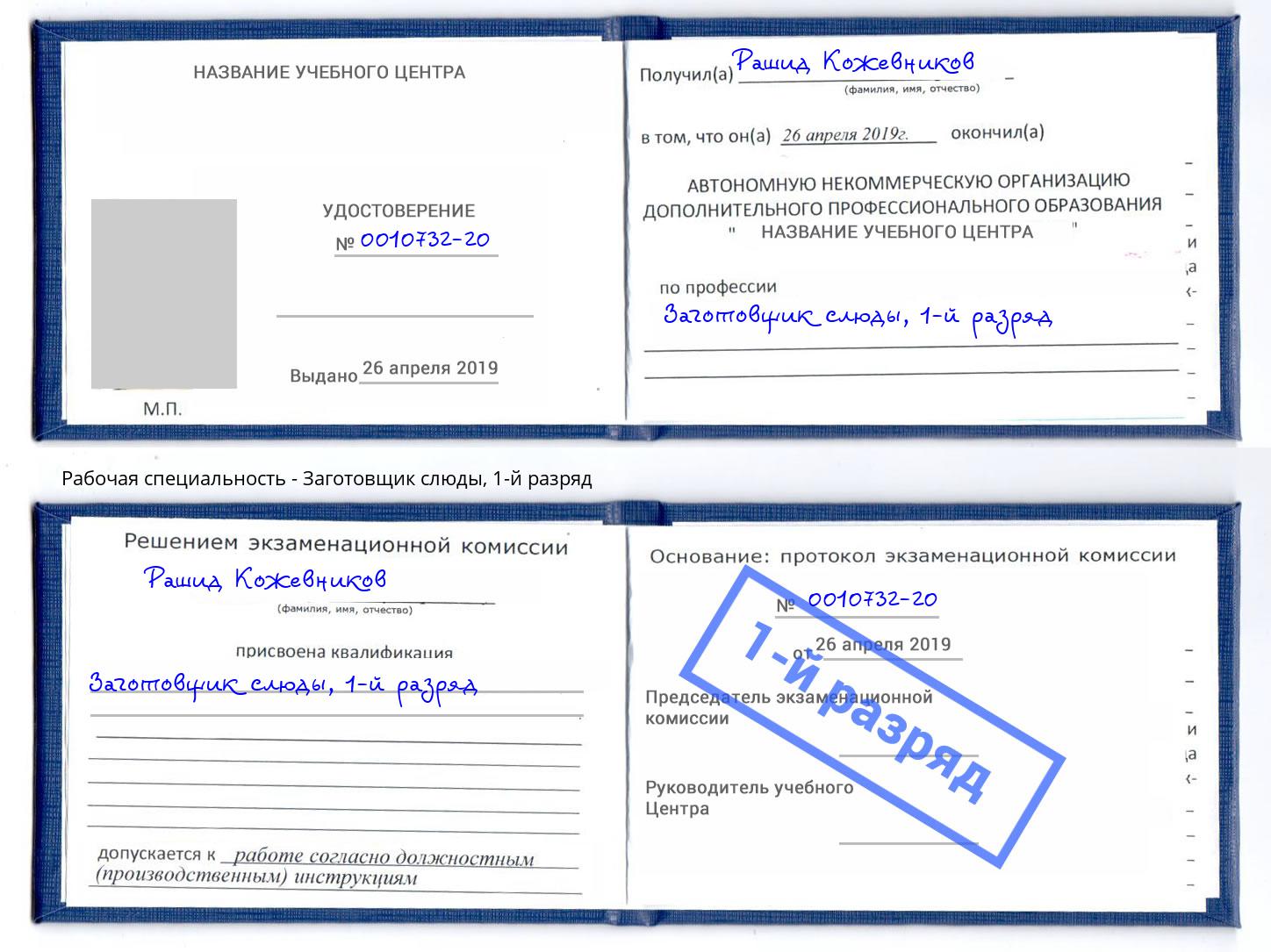 корочка 1-й разряд Заготовщик слюды Заречный